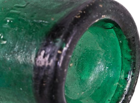 late 1840's or early 1850's dark emerald green heavily whittled iron pontiled dyottville glassworks squat or porter style "philly green" antique american bottle with tapered collar