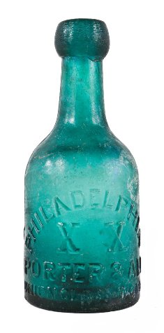 rare privy dug single antique american deep blue green or teal iron pontiled blobtop porter-shaped beer bottle with applied lip