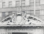 original c. 1930's chicago civic opera house auditorium interior illuminated art deco style exit sign with reverse-painted glass inset