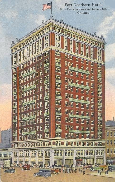 original c. 1914 single-sided stamped brass fort dearborn hotel cutler mail chute company plaque with nicely aged surface patina