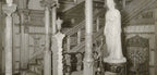 original and unrestored 19th century antique american interior residential potter palmer mansion partial intact staircase section with elaborate carving and iron work
