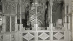 well documented 19th century museum-quality original varnished quartered oak wood and ornamental wrought iron potter palmer mansion angled staircase railing
