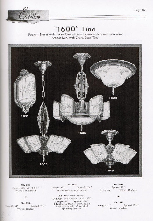 original early 1940's softbound triple citieselec supply inc. lighting catalog featuring the "estellite" residental light fixture product line