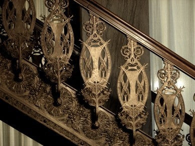 rare museum quality ornamental cast iron louis sullivan-designed guaranty or prudential building interior office door "letters" slot and matching chute with bower-barff finish