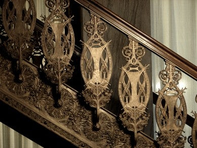 late 1890's historically important original copper-plated ornamental cast iron interior louis sullivan-designed guaranty building staircase baluster