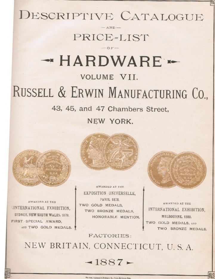 rare 1887 hardware catalog ‘volume VII’ published for russell & erwin mfg. co, new york.