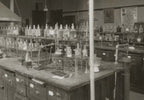 single c. 1920's original american vintage apothecary embossed letter chemistry lab ammonium hydroxide clear glass reagent bottle with intact topper