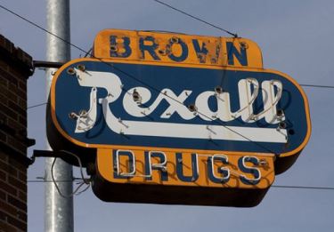 original c. 1930's vintage single-sided rexall drugstore porcelain enameled neon sign