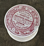 original c. 1850's antique ceramic shaving cream jar or "pot lid" manufactured for x. bazin of "roussel's" pefumery in philadelphia, pa.