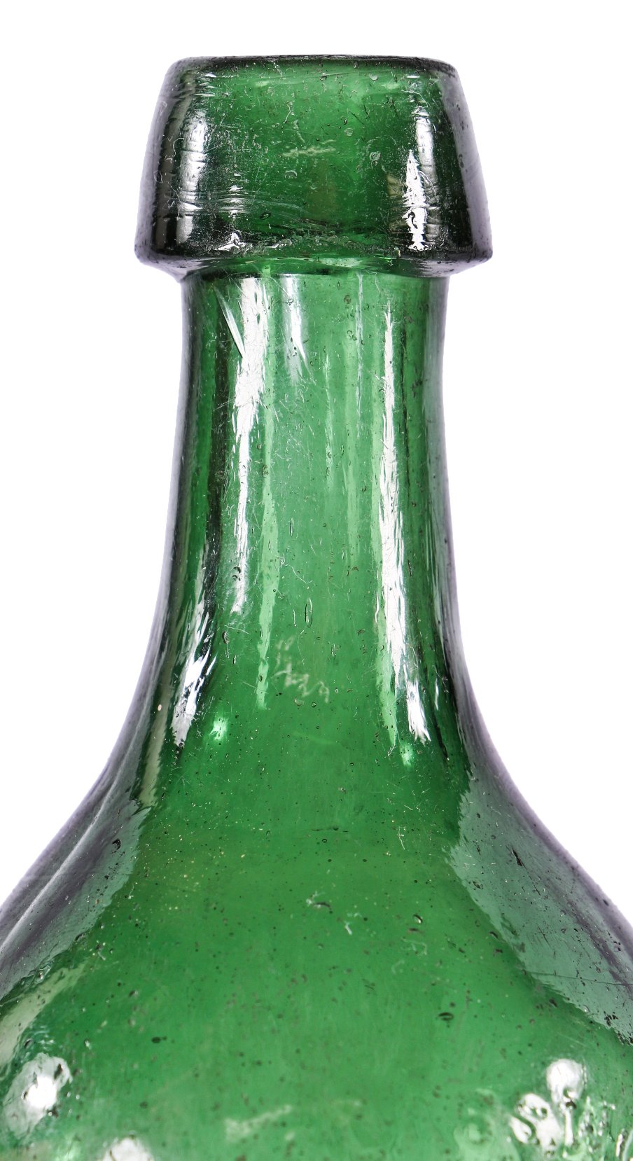 original and amazingly intact (1847-1855) dark emerald green glass antique american iron pontiled "silver medal" soda water bottle with applied tapered lip