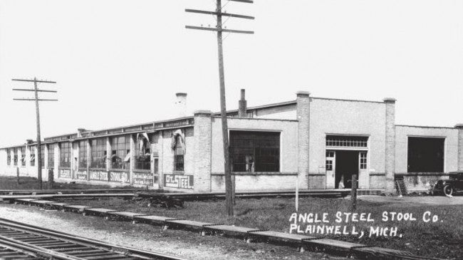 reinforced all-welded joint low-lying angled steel factory machine shop console table with pine wood tabletop