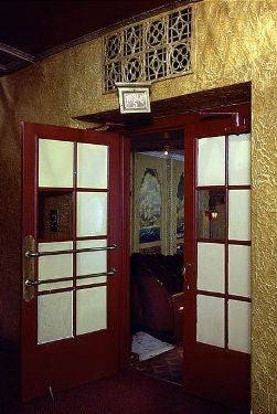 single surviving all original and intact c. 1931 antique american depression era art deco nortown atmospheric theater cast plaster ventilation grille with mostly uniform gold enameled finish