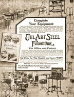 original c. 1910 antique american industrial "uhl art steel" cold-rolled steel stationary soda fountain stool with solid oak wood seat