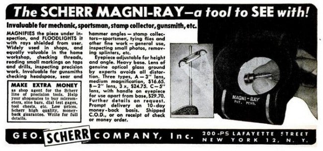 all original and completely intact c. 1940's american industrial streamlined style "magni-ray" weighted workbench illuminated magnifier with in-line switch