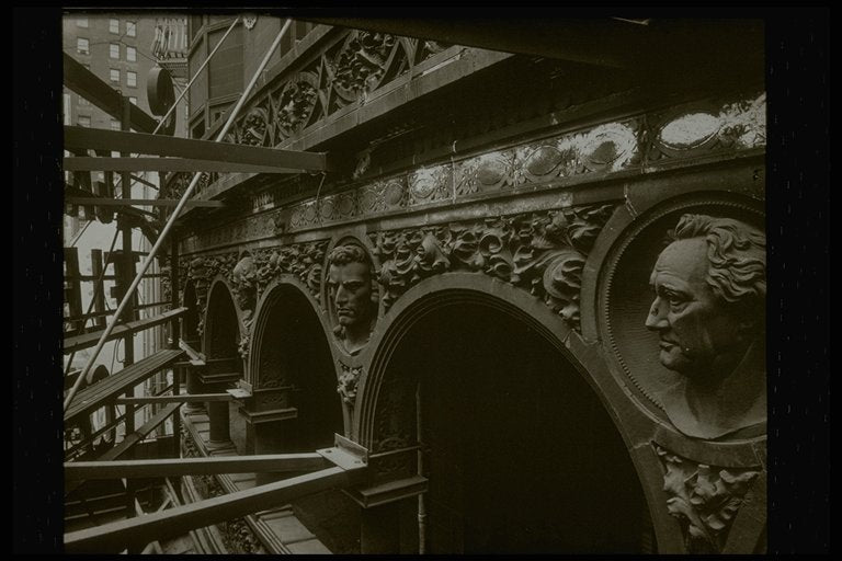 19th century louis sullivan-designed exterior schiller building facade terra cotta block featuring richly embellished and highly detailed foliage