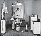 remarkable early 1920's american antique medical interior dentist's office iron and brass illuminated examination "cluster" light with white opalescent "bullet" shape glass globes