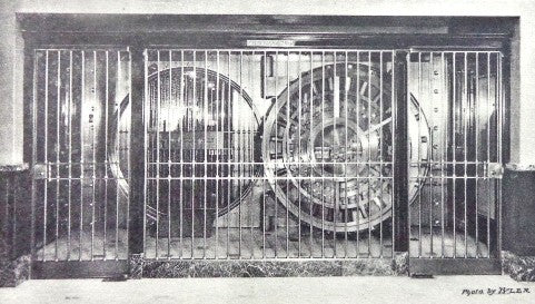 unique single-sided freestanding chrome-plated cast bronze first national bank teller cage pilaster john dillinger-robbed