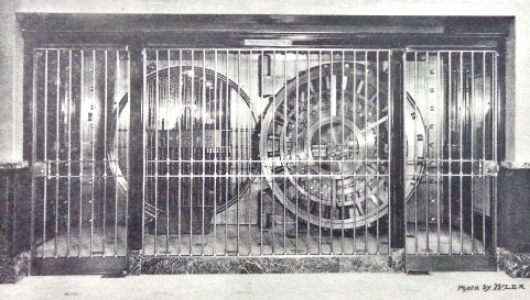 all original single late 1920's nickel-plated cast bronze first national bank building interior teller cage pilaster urn-shaped finial