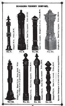 two matching highly sought after 19th century "chicago style" ornamental cast iron dearborn foundry exterior newel posts