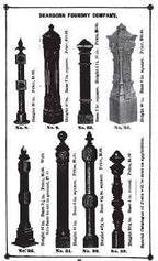 two matching highly sought after 19th century "chicago style" ornamental cast iron dearborn foundry exterior newel posts