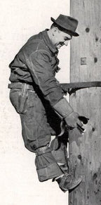 original c. 1920's american vintage industrial worn and weathered portable galvanized steel "bell system" lineman's tool box with intact drop handle