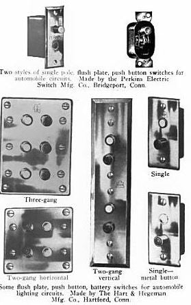c. 1900's original antique american flush mount electric push button wall switch with oxidized copper-plated brass backplate