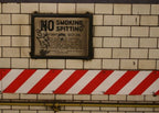 c. 1930's original american industrial single-sided heavy gauge steel black and white porcelain enameled "no smoking" new york city subway sign