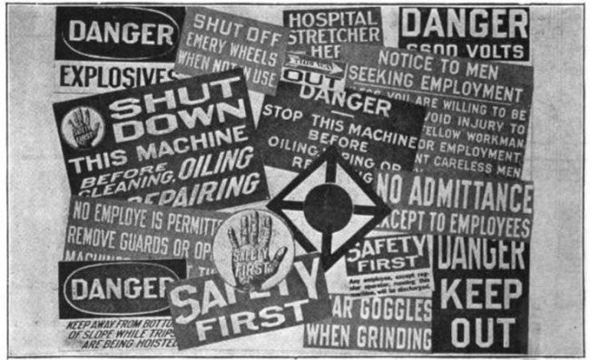 oversized single-sided c. 1940's american industrial die cut steel "confined space" danger or cautionary wall-mount factory sign