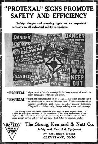 original c. 1930's american antique industrial single-sided heavy gauge porcelain enameled iron "high voltage" factory wall-mount danger sign