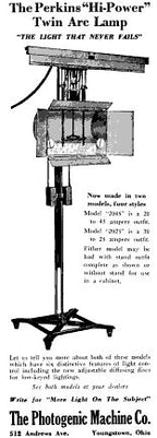 original largely intact c. late 1940's vintage american industrial perkins "hi-power" mobile photo studio fluorescent light stand unit