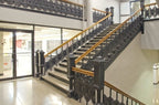 two original and intact late 19th century salvaged chicago william le baron jenney-designed leiter ii building interior staircase baluster panels with bower-barff finish