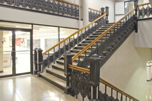original well-documented late 19th century american ornamental cast iron downtown chicago leiter ii building interior staircase baluster with intact bower-barff finish