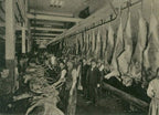late 19th century oversized antique american industrial chicago union stock yard refinished steel and wood butcher saw with opposing handles