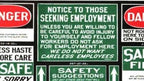 highly sought after early 20th century antique american industrial vibrant green porcelain enameled single-sided "seeking employment" factory notification sign