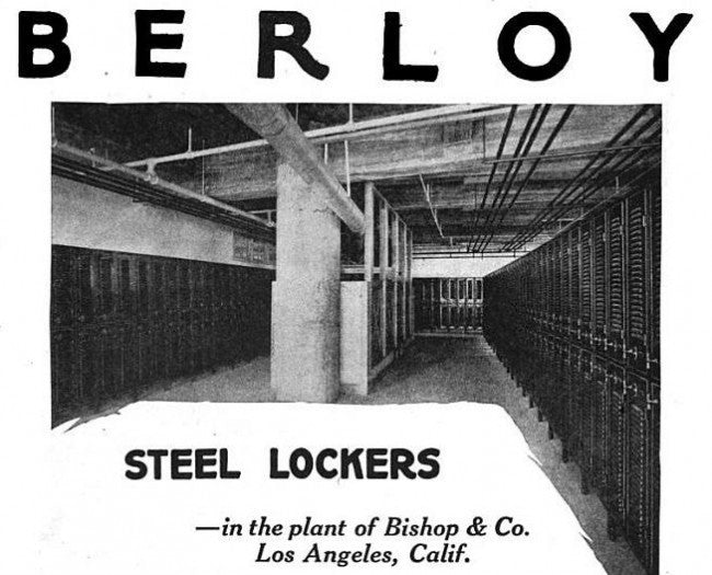towering early 20th century antique america industrial salvaged chicago factory cold-rolled steel compartmentalized freestanding "berloy" locker with brushed metal finish