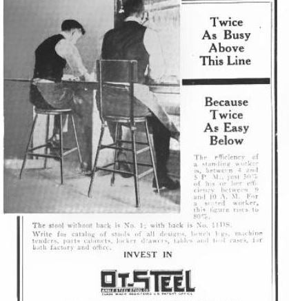 "ot-steel" american industrial angled and riveted joint heavy gauge steel single machinist stool with flared legs