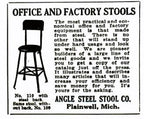 late 1930's vintage american industrial adjustable height heavy gauge steel riveted joint four-legged stationary stool with a slightly contoured backrest
