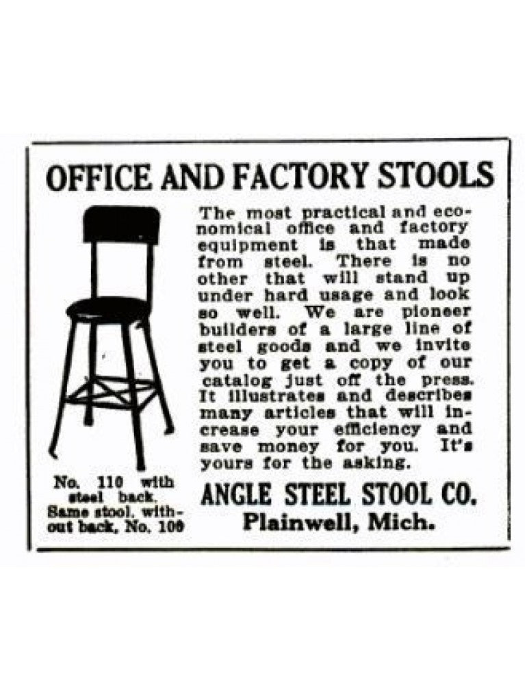 pair of matching weathered and worn numbered stationary salvaged chicago tool and die factory machinist stools with original maple wood seats and contoured backrests
