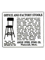 pair of matching weathered and worn numbered stationary salvaged chicago tool and die factory machinist stools with original maple wood seats and contoured backrests