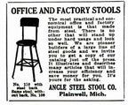 fully adjustable c. 1920's american industrial four-legged angled steel factory work stool with original dark green baked enameled finish