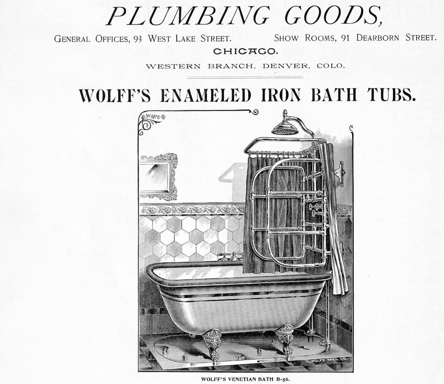unusual early 20th century highly sought after wall-mount interior residential "needle" type nickel plated tubular brass shower surround with head and valve mixer