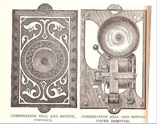 partially intact c. 1900's american antique ornamental cast iron flush mount exterior residential electric doorbell with foliated scrollwork