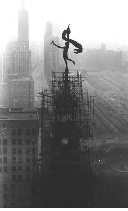 museum-quality gargantuan turn of the century riveted joint montgomery ward & company building observatory wrought bronze weathervane head fragment