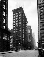 historically-important early 20th century all original oversized single-sided nicely aged cast bronze chicago building exterior facade sign plaque with raised fanciful lettering