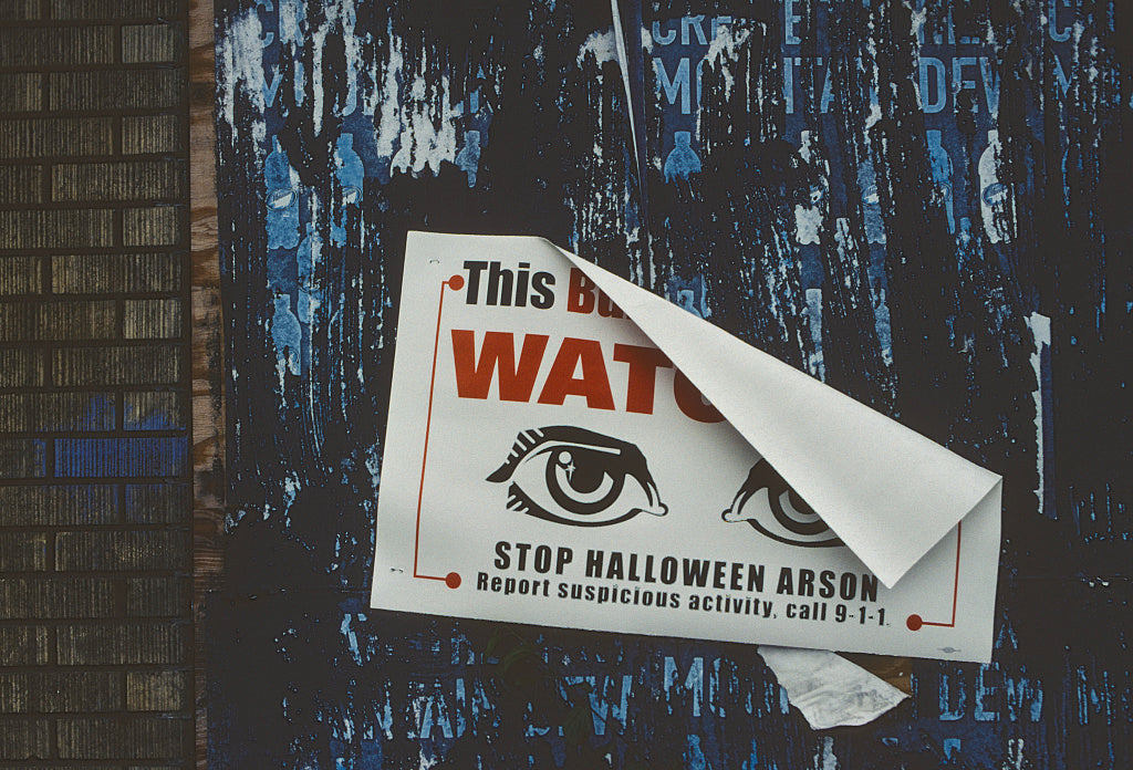 rare original city of detroit "stop halloween arson" devil's night building sign