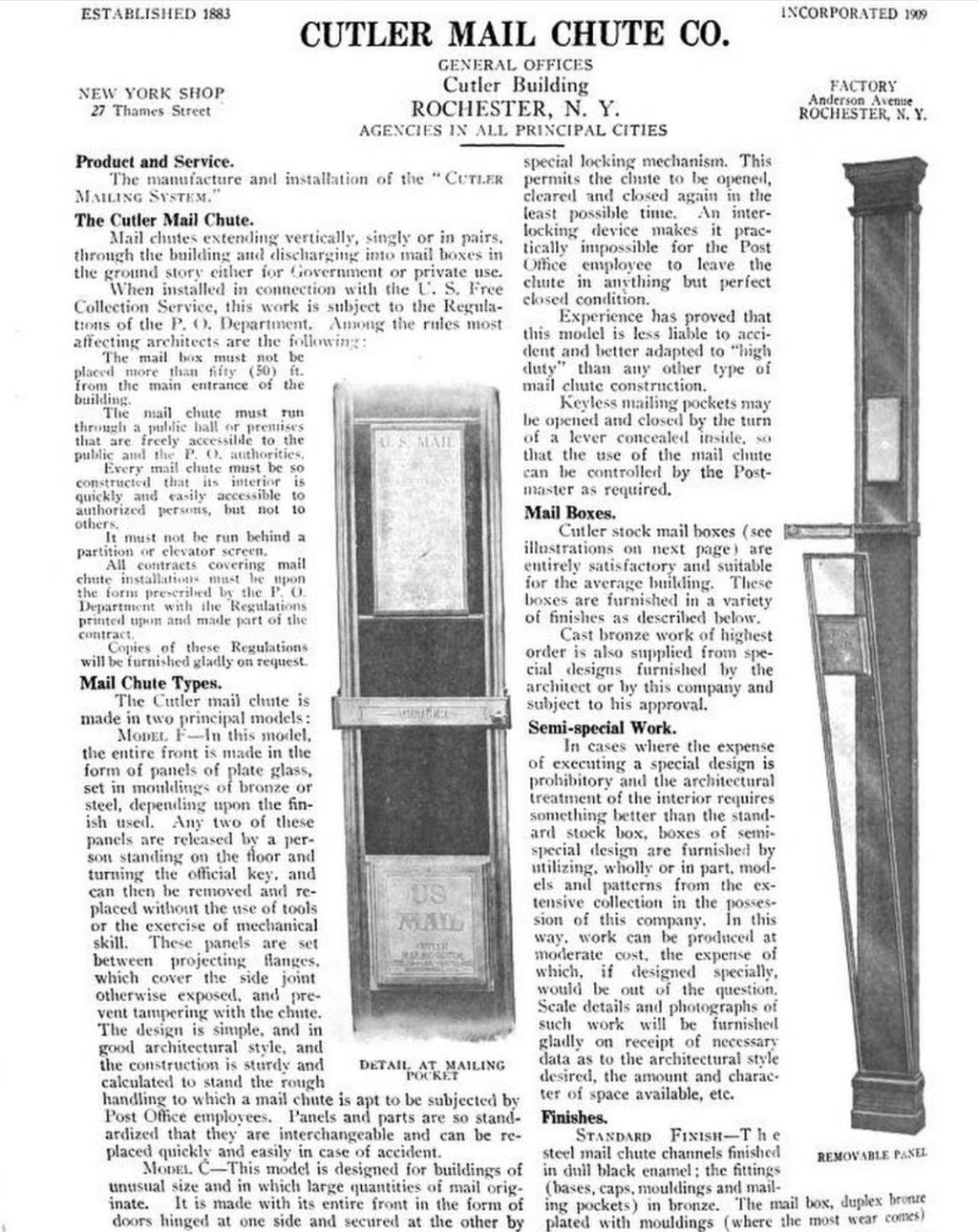 original c. 1914 single-sided stamped brass fort dearborn hotel cutler mail chute company plaque with nicely aged surface patina