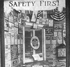 c. 1940's american industrial oversized die cut steel chicago furniture factory "sliding doors" danger or cautionary sign