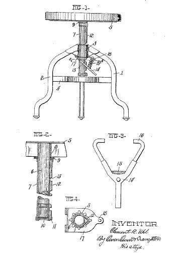 refinished highly desirable antique american industrial "uhl art steel" adjustable height toledo stool with unusually large solid steel heel ring or footrest