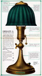 original and fully functional diminutive early 20th century factory office "emeralite jr." articulating desk lamp with striking emerald green cased glass shade