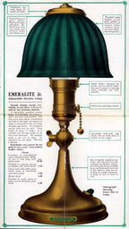 all original early 20th century fully adjustable "emeralite jr." portable lamp with striped green cased glass shade